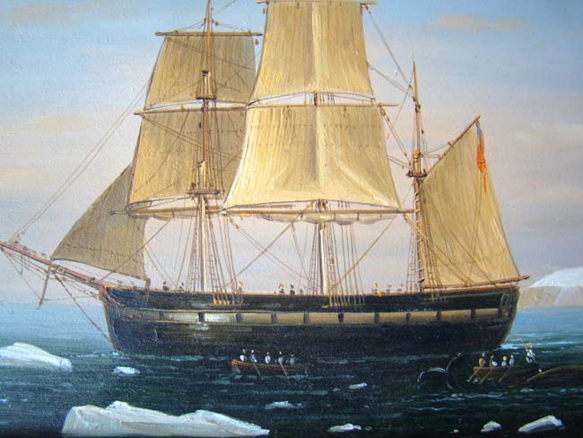 A 20th century Oil Painting by James Hardy depicting a 19th century Arctic Whaling Expedition